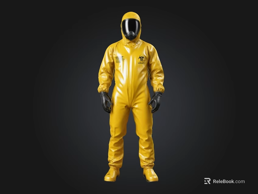 Yellow Full Body Protective Suit With Hood And Face Shield Design 3d model 