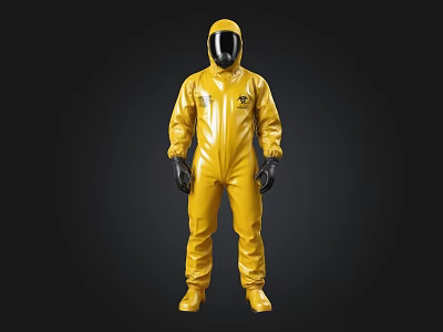 Yellow Full Body Protective Suit With Hood And Face Shield Design 3d model