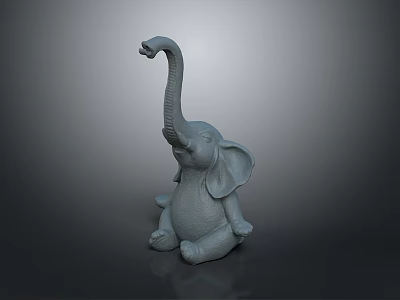 Sitting Elephant Sculpture With Raised Trunk In Simple Style Displayed On Dark Background 3d model