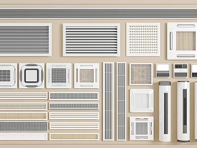 Various Air Conditioning Vents With Different Grid And Linear Design Styles 3d model