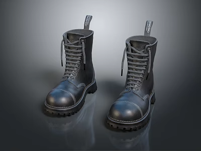 Black Leather Lace Up Boots With Sturdy Sole For Daily Wear And Style 3d model