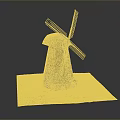 Detailed Wooden Windmill Model With Rotating Blades On Green Grass Base And Pathway