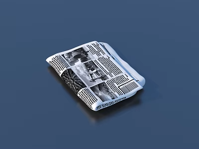 Open Magazine Pages Featuring Black and White Images and Text on Dark Blue Surface 3d model
