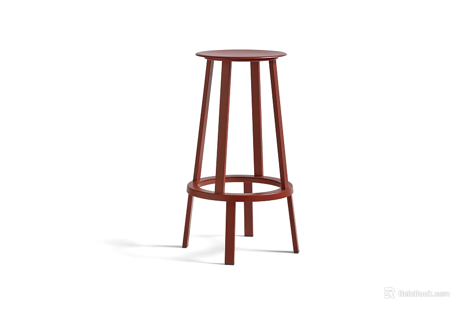 Wooden Bar Stool Featuring Round Seat And Sturdy Four Legs Structure 3d model 