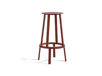 Wooden Bar Stool Featuring Round Seat And Sturdy Four Legs Structure 3d model