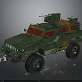Armored Military Vehicle In Military Green With Roof Weapon Mount And Large Tires