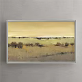 Framed Warm Yellow Landscape Painting With Horizon And Soft Field Tones