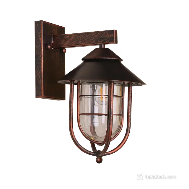 Vintage Rustic Wall Lamp With Metal Frame Clear Glass Shade And Pagoda Top Design 3d model 