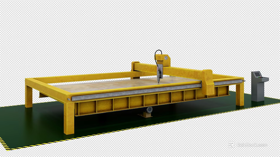 Yellow CNC Cutting Machine Industrial Equipment With Large Worktable And Mechanical Arm 3d model