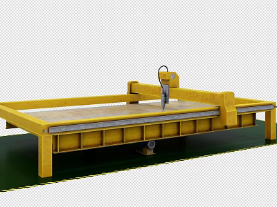 Yellow CNC Cutting Machine Industrial Equipment With Large Worktable And Mechanical Arm 3d model