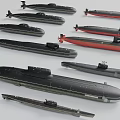 Different Military Submarines Models With Black And Red Color Designs