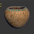 Handcrafted Brown Textured Pottery Vessel With Turquoise Rim Accents