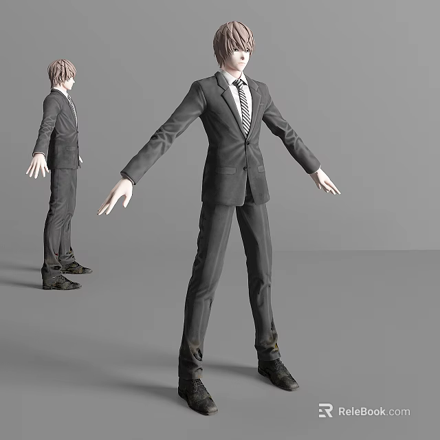 3D Game Movie Character With Blonde Hair And Gray Suit Outfit Multiple Angles 3d model 