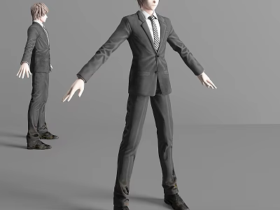 3D Game Movie Character With Blonde Hair And Gray Suit Outfit Multiple Angles 3d model