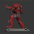 Red Mechanical Creature Character In Dynamic Stance On Hexagonal Platform Base