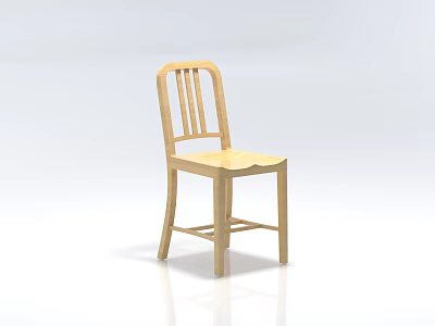 Light Colored Wooden Dining Chair With Slatted Back And Simple Design 3d model