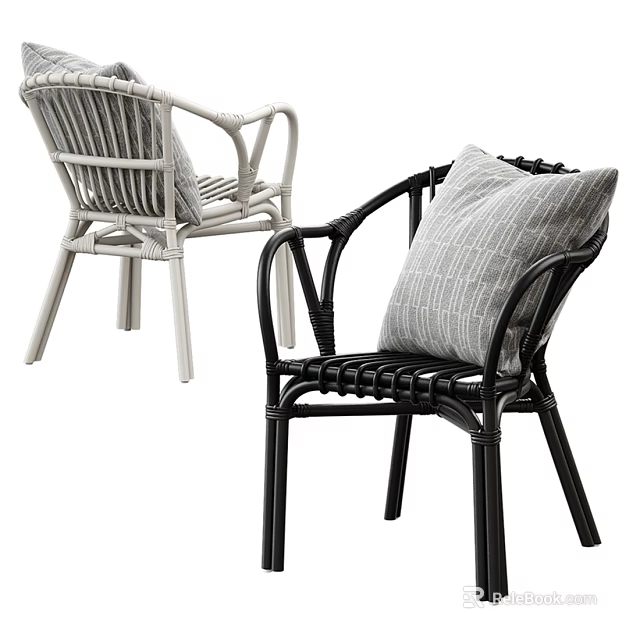 Two Tone Wicker Lounge Chairs with Gray Cushion in Black and Light Color 3d model 