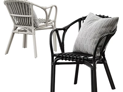 Two Tone Wicker Lounge Chairs with Gray Cushion in Black and Light Color 3d model