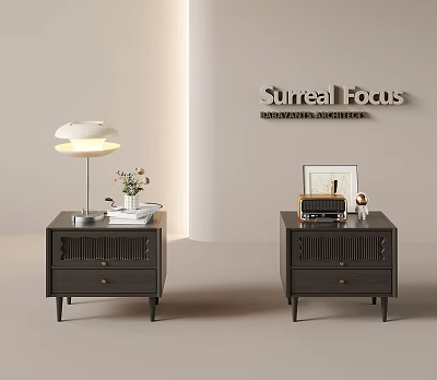 Surreal Focus Bedroom Nightstands With Table Lamp Flower Vase And Radio 3d model
