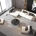 Modern Living Room With L Shaped White Sofa Black Round Coffee Table And Accent Chairs