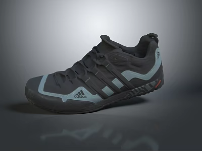 Adidas Gray Athletic Shoes With White Stripes And Grip Sole Design 3d model