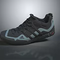 Adidas Gray Athletic Shoes With White Stripes And Grip Sole Design