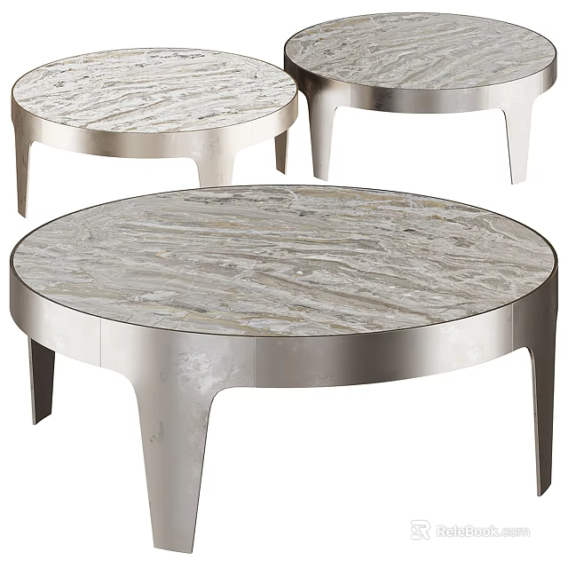 Modern Round Coffee Tables With Textured Surface And Metal Legs Design 3d model 