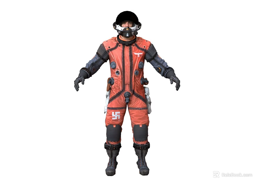 Man in Red and Black Flight Suit With Helmet and Goggles Standing 3d model 