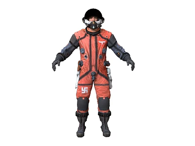 Man in Red and Black Flight Suit With Helmet and Goggles Standing 3d model