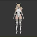 3D Fantasy Character With Cat Ears Blonde Long Hair Silver Armor And White Top