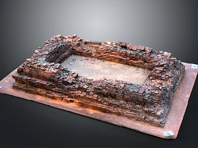 Ancient Stone Architectural Model With Ruins Structure And Layered Stone Walls 3d model