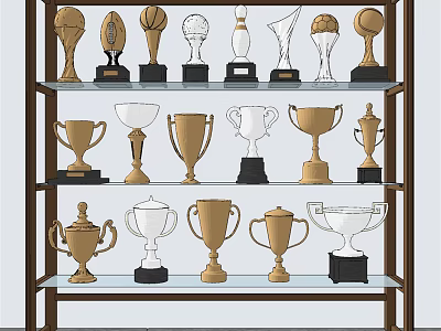 Modern Trophy Gold Cup Silver Cup Trophy 3d model