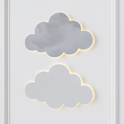 Cute Gray Cloud Design LED Wall Lights with Warm Glow for Kids Room 3d model
