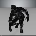 Black Panther Superhero In Crouching Pose With Sleek Black Suit And Silver Stripes