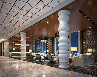 Modern Hall Hotel Lobby 3d model