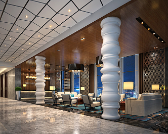 Modern Hall Hotel Lobby 3d model