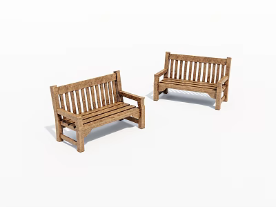 Pair of Solid Wooden Outdoor Leisure Chairs with Slatted Back and Seat Design 3d model