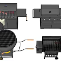 Different Types of Outdoor Barbecue Grills and Smokers with Side Tables and Storage