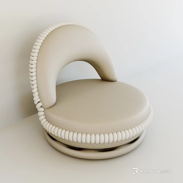 Beige Single Sofa With Curved Backrest And Braided Trim Modern Design 3d model