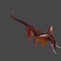Game and Movie Mythical Creature Character With Red Skin Long White Tusks And Feathered Frills