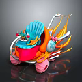 Colorful Cartoon Car 3D Model With Blue Seat Red Body Pink Wheels And Flame Decor