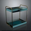 Modern Two Tiered Gold Frame Blue Tray Serving Cart Furniture for Home Decor