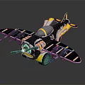 Vintage Black And Yellow Model Biplane With Detailed Propeller And Wings