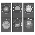 Various Front Loading Gray Washing Machines With Modern Control Panels 3d model