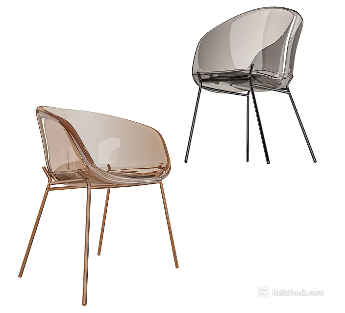 Modern Leisure Chair With Transparent Acrylic Body And Copper Black Metal Legs 3d model 