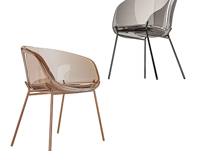 Modern Leisure Chair With Transparent Acrylic Body And Copper Black Metal Legs 3d model