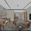 Modern Living Dining Room Interior With Open Concept Sofa TV And Decorative Plants