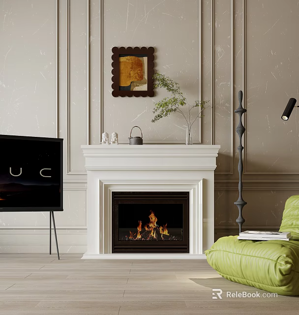 White Fireplace In Cozy Living Room With Decor 3d model 