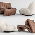 Stylish Single Sofa In Brown And Beige With Unique Curved Design For Living Room