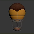 Amusement Ride Hot Air Balloon Brown And Yellow Spherical Design With Metal Support Base